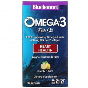 Bluebonnet Nutrition, омега-3 рыбий жир, для здоровья сердца, лимонный вкус, 120 капсул в Москве - eco-herb.ru | фото