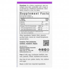 Bluebonnet Nutrition, рыбий жир с омега-3, для здоровья сердца, со вкусом лимона, 120 капсул (1000 мг в каждой) в Москве - eco-herb.ru | фото