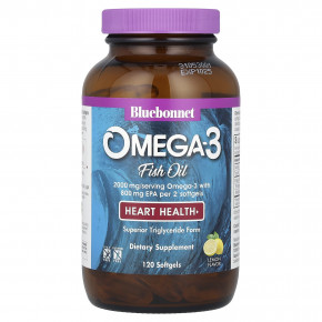 Bluebonnet Nutrition, рыбий жир с омега-3, для здоровья сердца, со вкусом лимона, 120 капсул (1000 мг в каждой) в Москве - eco-herb.ru | фото