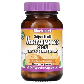 Bluebonnet Nutrition, Super Fruit, Vegetarian SOD, экстракт плодов канталупы, 250 МЕ, 60 растительных капсул - описание