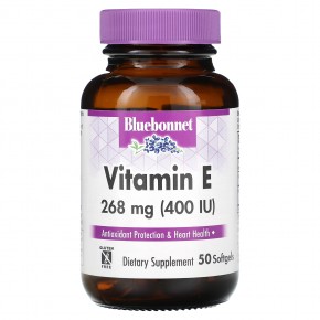Bluebonnet Nutrition, Витамин E, 268 мг (400 МЕ), 50 мягких таблеток - описание