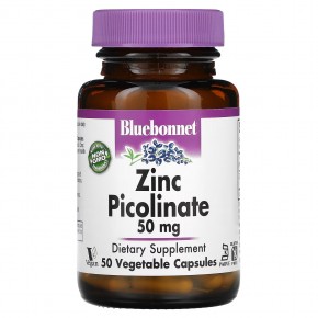 Bluebonnet Nutrition, Пиколинат цинка, 50 мг, 50 растительных капсул - описание