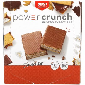 BNRG, Power Crunch, протеиновый энергетический батончик, со вкусом зефира, крекера и шоколада, 12 батончиков, 40 г (1,4 унции) каждый - описание