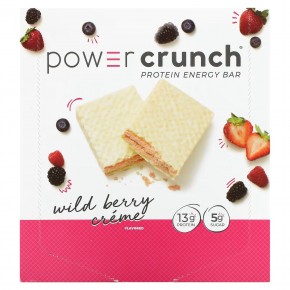 BNRG, Power Crunch, протеиновый энергетический батончик, крем с лесными ягодами, 12 батончиков, 40 г (1,4 унции) каждый в Москве - eco-herb.ru | фото