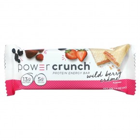 BNRG, Power Crunch, протеиновый энергетический батончик, крем с лесными ягодами, 12 батончиков, 40 г (1,4 унции) каждый в Москве - eco-herb.ru | фото