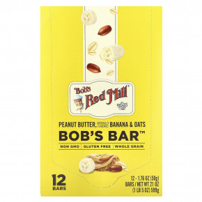 Bob's Red Mill, Bob's Bar ™, арахисовая паста, банан и овес, 12 батончиков по 50 г (1,76 унции) - подробнее Bob's Red Mill, Bob's Bar ™, арахисовая паста, банан и овес, 12 батончиков по 50 г (1,76 унции) - описание