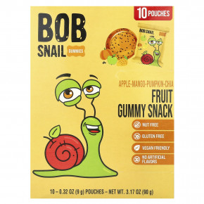 Bob Snail, Fruit Gummy Snack, яблоко, манго, тыква и чиа, 10 шт., 9 г (0,32 унции) - описание | фото