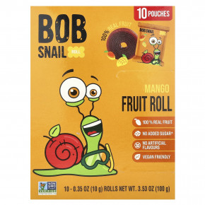 Bob Snail, Fruit Roll, манго, 10 пакетиков по 10 г (0,35 унции) - описание