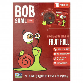 Bob Snail, Fruit Rolls, яблоко-вишня, 10 пакетиков по 10 г (0,35 унции) - описание | фото