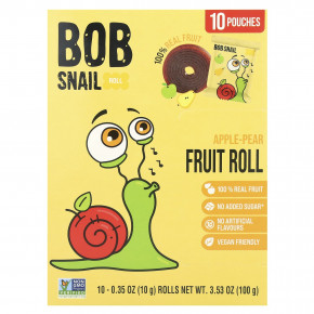 Bob Snail, Фруктовые рулеты, яблоко и груша, 10 пакетиков по 10 г (0,35 унции) - описание