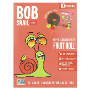 Bob Snail, Фруктовые рулеты, яблоко-клубника, 10 пакетиков по 10 г (0,35 унции) - описание