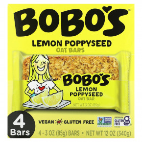 Bobo's Oat Bars, Лимонный мак, 4 батончика по 85 г (3 унции) - описание | фото