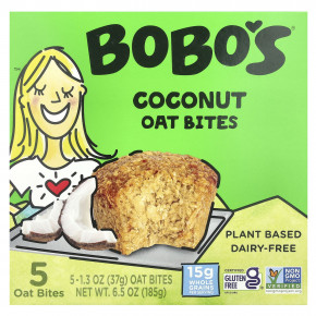 Bobo's Oat Bars, Овсяные кусочки, кокос, 5 кусочков, 37 г (1,3 унции) - описание