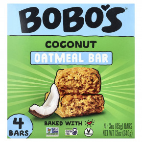 Bobo's Oat Bars, овсяный батончик, кокос, 4 батончика по 85 г (3 унции) - описание | фото