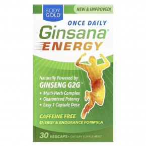 BodyGold, Ginsana® Energy, без кофеина, 30 растительных капсул - описание | фото