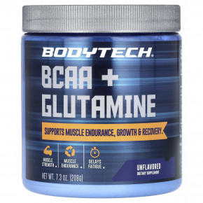 BodyTech, BCAA и глутамин в порошке, без вкусовых добавок, 208 г (7,3 унции) - описание | фото