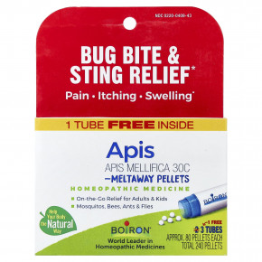 Boiron, Apis, гранулы для рассасывания, 3 тюбика, прибл. 80 гранул в 1 - описание | фото