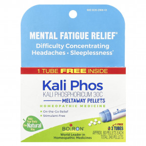 Boiron, Kali phosphoricum, средство для снятия умственной усталости, гранулы для рассасывания, 30C, 3 тюбика, прибл. 80 гранул в каждой в Москве - eco-herb.ru | фото