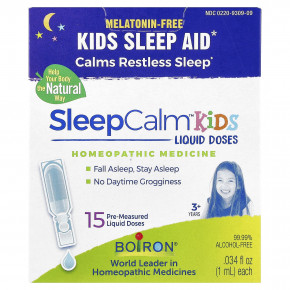 Boiron, SleepCalm ™ Kids, жидкие дозы, для детей от 3 лет, без мелатонина, 15 заранее отмеренных жидких доз, по 1 мл (0,034 жидк. Унции) - описание | фото