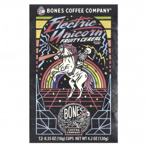 Bones Coffee Company, Green Unicorn, кофейные чашки, фруктовые хлопья, 12 чашек по 10 г (0,35 унции) - описание