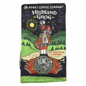 Bones Coffee Company, Highland Grog, горец многоцветковый и карамель, молотый, средняя обжарка, 340 г (12 унций) - описание