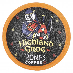 Bones Coffee Company, Highland Grog, кофейные чашки, ириска и карамель, 12 чашек по 10 г (0,35 унции) в Москве - eco-herb.ru | фото