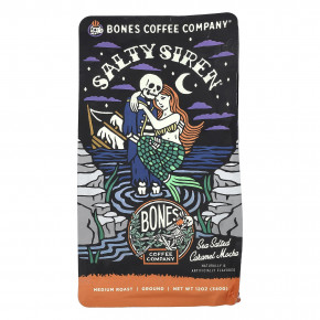 Bones Coffee Company, Salty Siren, мокко с морской соленой карамелью, молотый, средняя обжарка, 340 г (12 унций) - описание