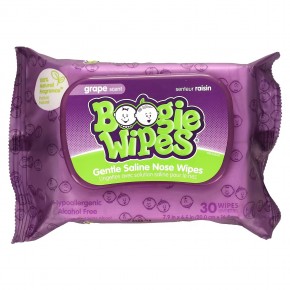 Boogie Wipes, Салфетки с натуральной солью для текущего носа, отличный виноградный запах, 30 салфеток - описание