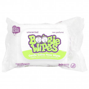 Boogie Wipes, мягкие салфетки для носа с солевым раствором, без запаха, 30 шт. - описание | фото