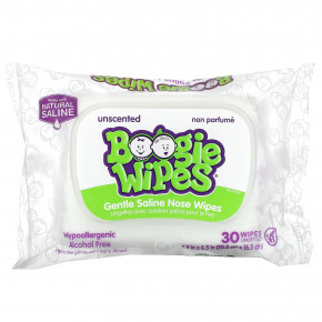 Boogie Wipes, Салфетки для носа с мягким солевым покрытием, без запаха, 30 салфеток - описание