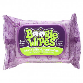 Boogie Wipes, Салфетки с натуральной солью для текущего носа, отличный виноградный запах, 30 салфеток - описание