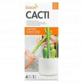 Boon, Cacti, набор щеток для чистки бутылочек, 4 щетки и 1 ваза - описание | фото