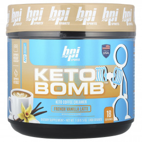 BPI Sports, Keto Bomb, кетогенные сливки для кофе, латте с французской ванилью, 468 г (1 фунт 0,5 унции) - описание | фото