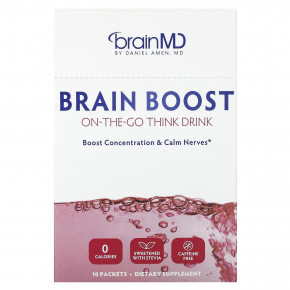 BrainMD, Brain Boost, напиток для мозга, который можно взять с собой, без кофеина, 10 пакетиков в Москве - eco-herb.ru | фото