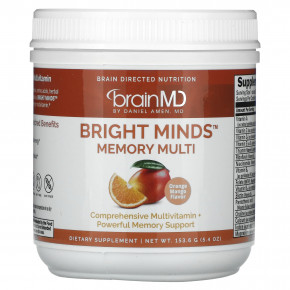 BrainMD, Bright Minds™, мультивитамины для памяти, со вкусом апельсина и манго, 153,6 г (5,4 унции) - описание