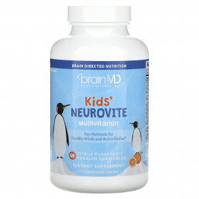 BrainMD, Kids', Neurovite, мультивитаминный комплекс, со вкусом цитрусовых, 120 жевательных таблеток в виде пингвина в Москве - eco-herb.ru | фото