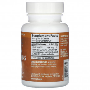 BrainMD, куркумины для мозга, 30 веганских капсул (400 мг в 1 капсуле) в Москве - eco-herb.ru | фото