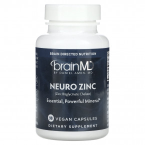 BrainMD, Neuro Zinc (хелат бисглицината цинка), 25 мг, 90 веганских капсул - описание | фото