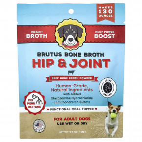 Brutus Bone Broth, Hip & Joint, порошок из бульона из говяжьей кости, для взрослых собак, 99 г (3,5 унции) - описание | фото