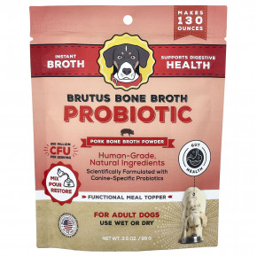 Brutus Bone Broth, пробиотик, порошок из бульона из свиных костей, для взрослых собак, 99 г (3,5 унции) - описание | фото