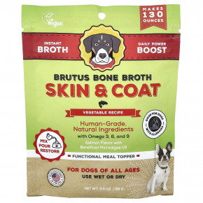 Brutus Bone Broth, Skin &coat, овощной рецепт, для собак любого возраста, лосось, 99 г (3,5 унции) - описание | фото