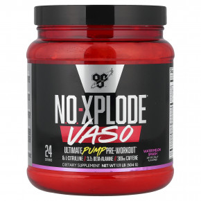 BSN, No-Xplode® VASO, предтренировочный комплекс для прокачки мышц, арбуз, 504 г (1,11 фунта) - описание | фото