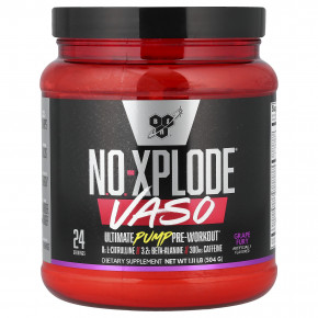 BSN, No-Xplode® VASO, предтренировочный комплекс для прокачки мышц, со вкусом винограда, 504 г (1,11 фунта) - описание | фото