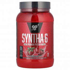 BSN, Syntha-6, Ultra Premium Protein Matrix, клубничный молочный коктейль, 1,32 кг (2,91 фунта) - описание | фото