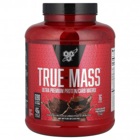 BSN, True-Mass®, протеиново-углеводная матрица ультрапремиального качества, со вкусом шоколадного коктейля, 2,64 кг (5,82 фунта) - описание | фото