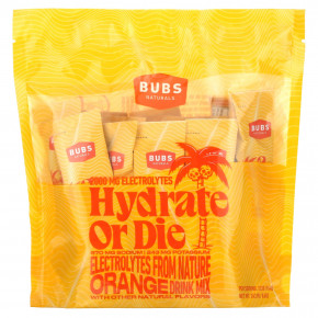 BUBS Naturals, Hydrate or Die, смесь для приготовления электролитов, апельсин, 18 палочек по 13,5 г (0,4 унции) в Москве - eco-herb.ru | фото