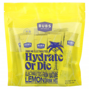 BUBS Naturals, Hydrate or Die, смесь для приготовления электролитов, лимон, 18 палочек по 14 г (0,4 унции) в Москве - eco-herb.ru | фото