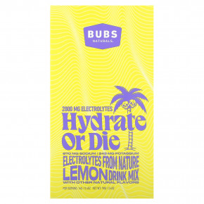 BUBS Naturals, Hydrate or Die, смесь для приготовления электролитов, лимон, 7 палочек по 14 г (0,4 унции) в Москве - eco-herb.ru | фото