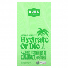 BUBS Naturals, Hydrate or Die, смесь для приготовления напитка с органическим электролитом, кокос, 7 палочек по 12,6 г (0,4 унции) в Москве - eco-herb.ru | фото