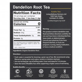 Buddha Teas, Organic Herbal Tea, корень одуванчика, без кофеина, 18 чайных пакетиков, 24 г (0,83 унции) в Москве - eco-herb.ru | фото